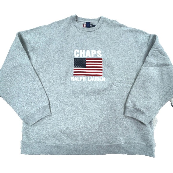 Chaps Other - Vintage Chaps Ralph Lauren Sweatshirt Men XL Gray USA American Flag Sweater 90s
